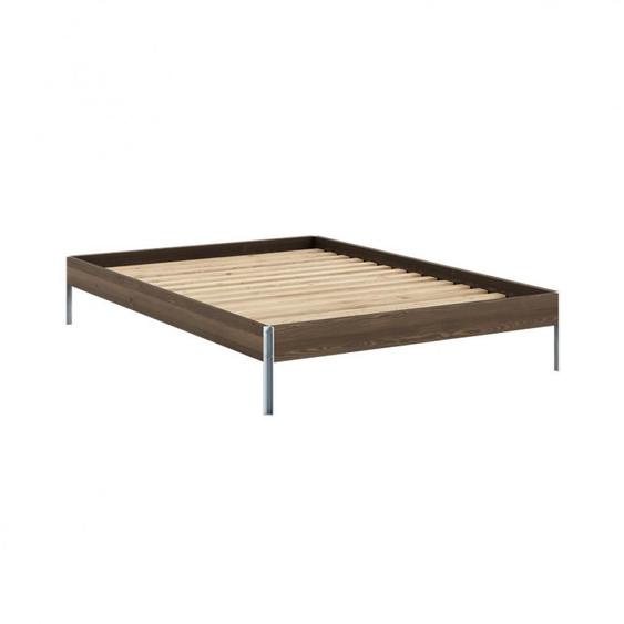 Sommier futon couchage 140x200cm CORE BED pieds aciers cadre pin laqué marron
