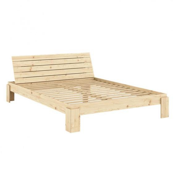 Sommier futon couchage 160 cm LAYERS BED pin laqué tête de lit rangement intégré
