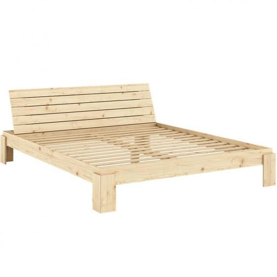 Sommier futon couchage 180 cm LAYERS BED pin laqué tête de lit rangement intégré