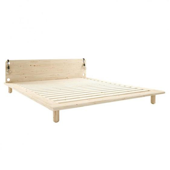 Sommier futon PEEK BED pin laqué naturel  couchage 140 cm 2 lampes de chevet