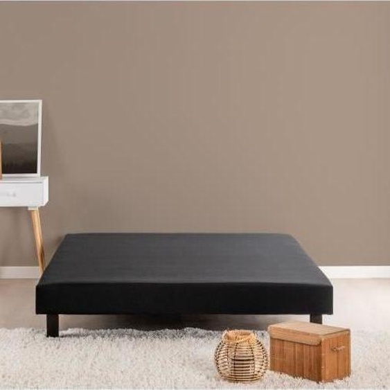 Sommier Tapissier à Lattes 140 x 190 cm, Bois Massif Noir, DEKO DREAM Rakenne, 12 Lattes, Pieds Inclus
