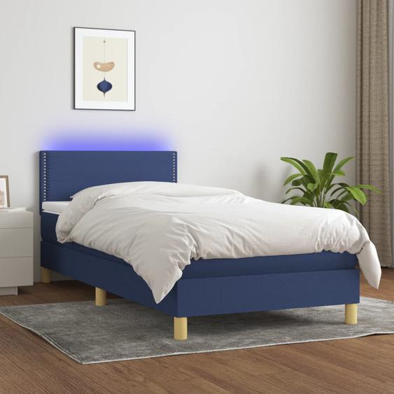 Sommier tapissier avec matelas et LED Bleu 100x200 cm Tissu