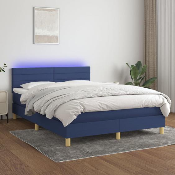 Sommier tapissier avec matelas et LED Bleu 140x200 cm Tissu