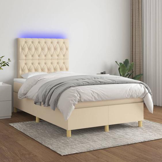Sommier tapissier avec matelas et LED Crème 120x200 cm Tissu