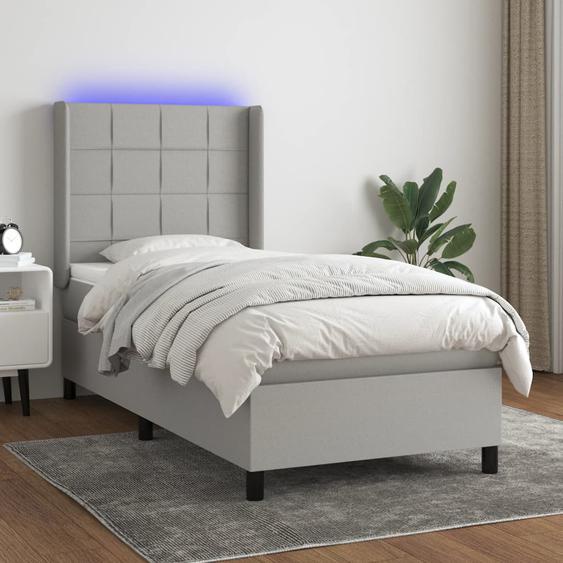Sommier tapissier avec matelas et LED Gris clair 80x200cm Tissu