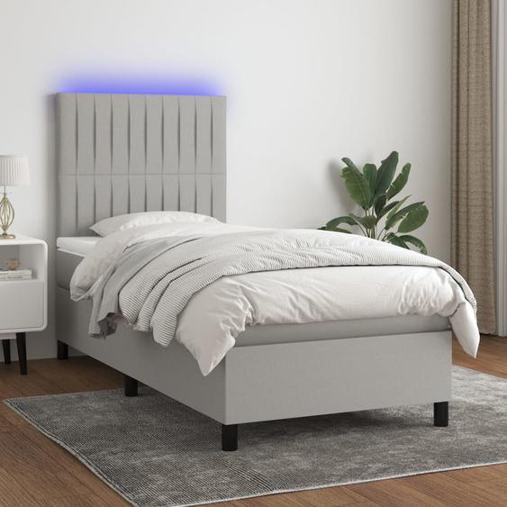 Sommier tapissier avec matelas et LED Gris clair 90x200cm Tissu