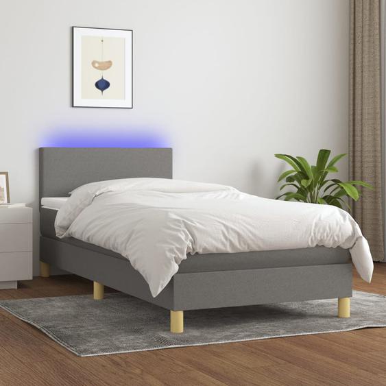 Sommier tapissier avec matelas et LED Gris foncé 90x190cm Tissu