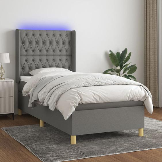 Sommier tapissier avec matelas et LED Gris foncé 90x190cm Tissu