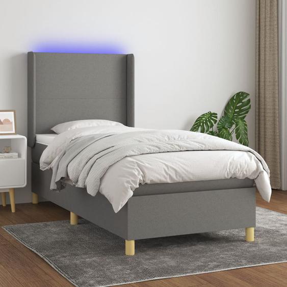 Sommier tapissier avec matelas et LED Gris foncé 90x200cm Tissu
