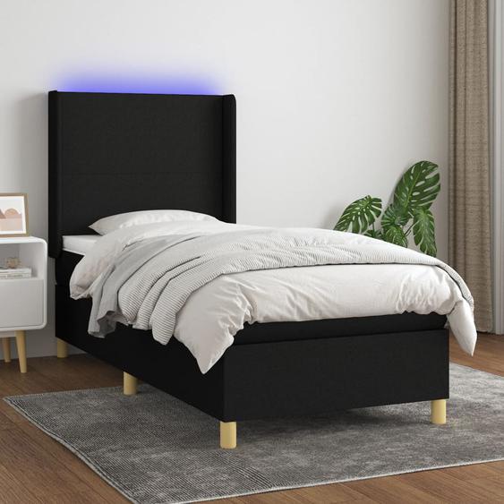 Sommier tapissier avec matelas et LED Noir 100x200 cm Tissu