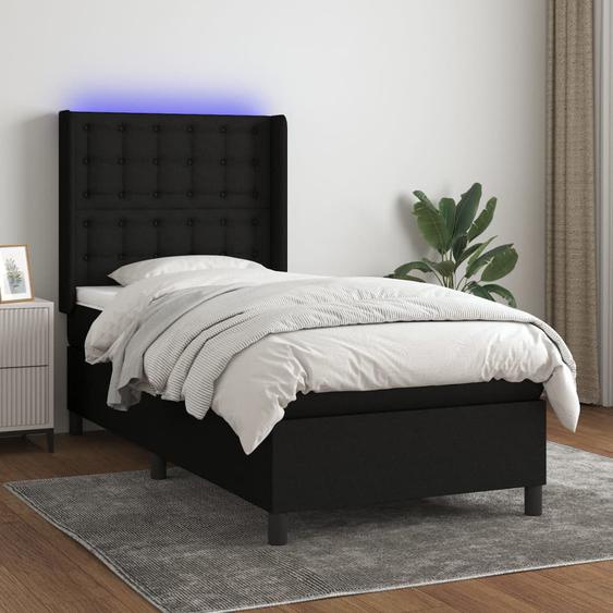 Sommier tapissier avec matelas et LED Noir 90x190 cm Tissu