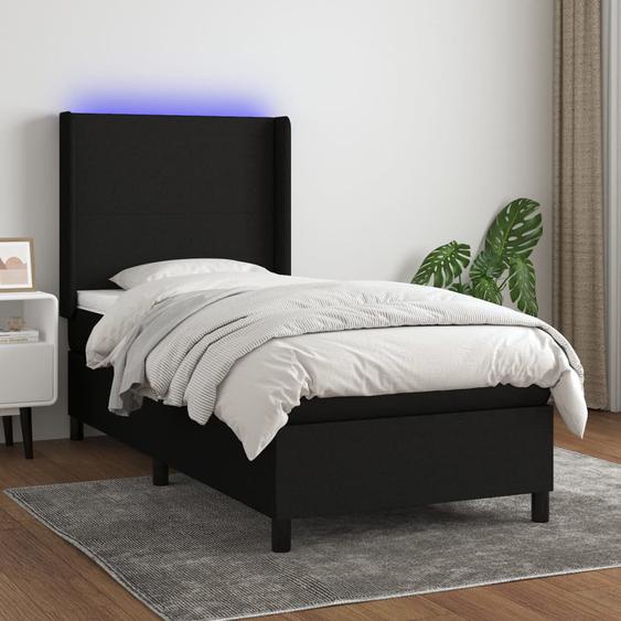 Sommier tapissier avec matelas et LED Noir 90x200 cm Tissu