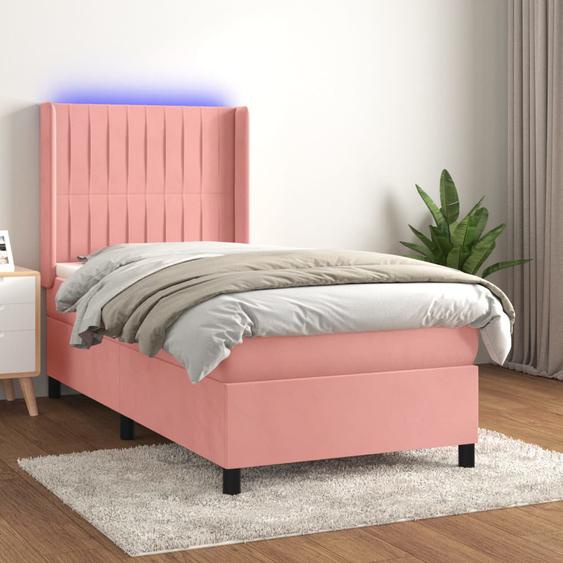 Sommier tapissier avec matelas et LED Rose 100x200 cm Velours