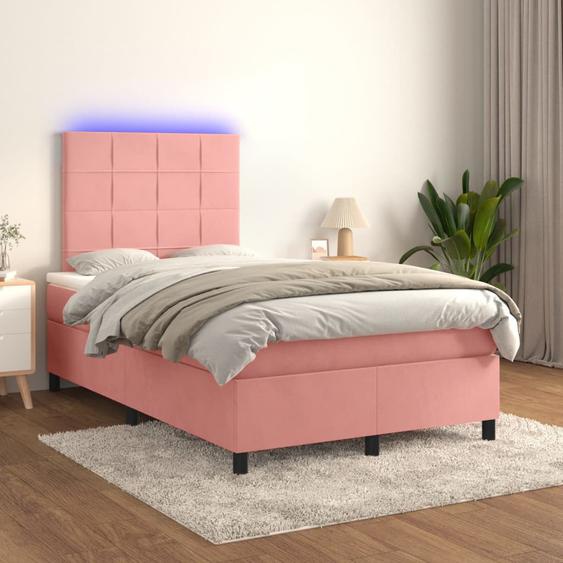 Sommier tapissier avec matelas et LED Rose 120x200cm Velours