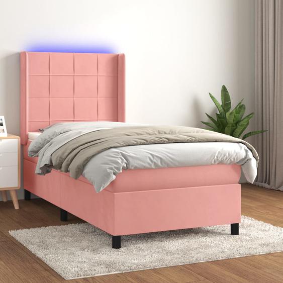 Sommier tapissier avec matelas et LED Rose 90x190 cm Velours