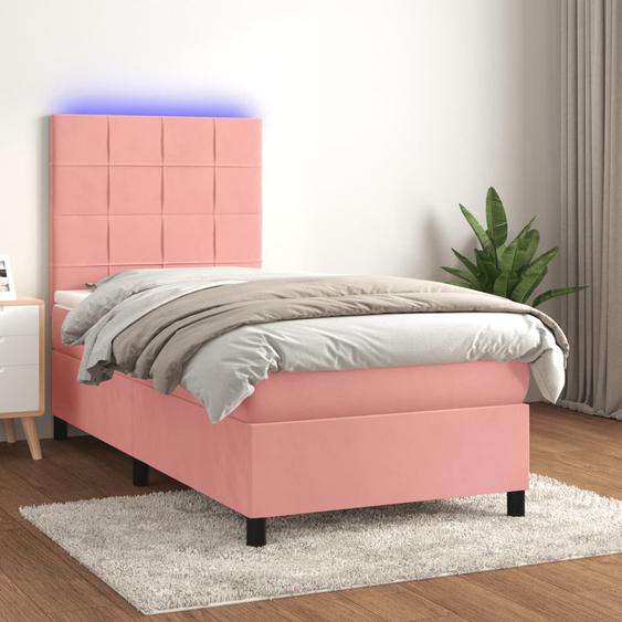 Sommier tapissier avec matelas et LED Rose 90x200 cm Velours