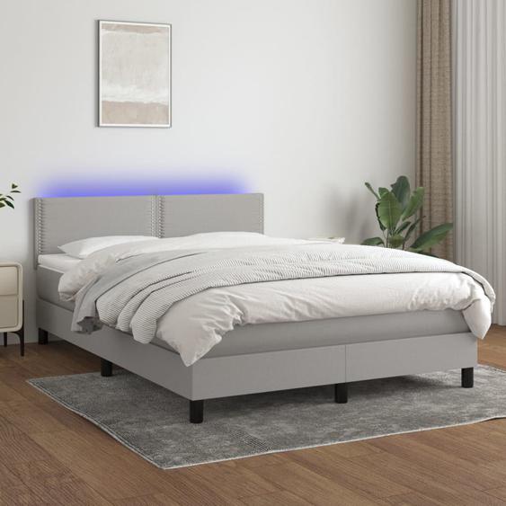 Sommier tapissier et matelas et LED Gris clair 140x200 cm Tissu