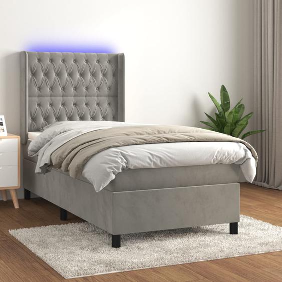 Sommier tapissier et matelas et LED Gris clair 80x200cm Velours