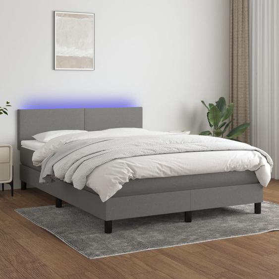 Sommier tapissier et matelas et LED Gris foncé 140x190 cm Tissu