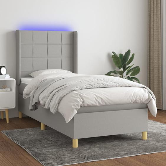 Sommier tapissier matelas et LED Gris clair 100x200 cm Tissu