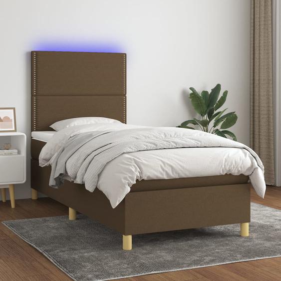 Sommier tapissier matelas et LED Marron foncé 100x200cm Tissu