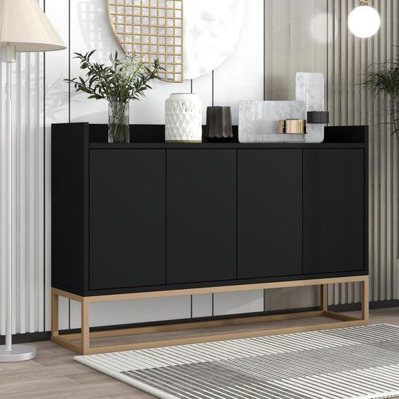 SOMUBI Buffet , Buffet moderne , Buffet Noir avec 4 porte ,Pieds métal , Pour Salle à manger, Salon, Cuisine,120x30x80 cm