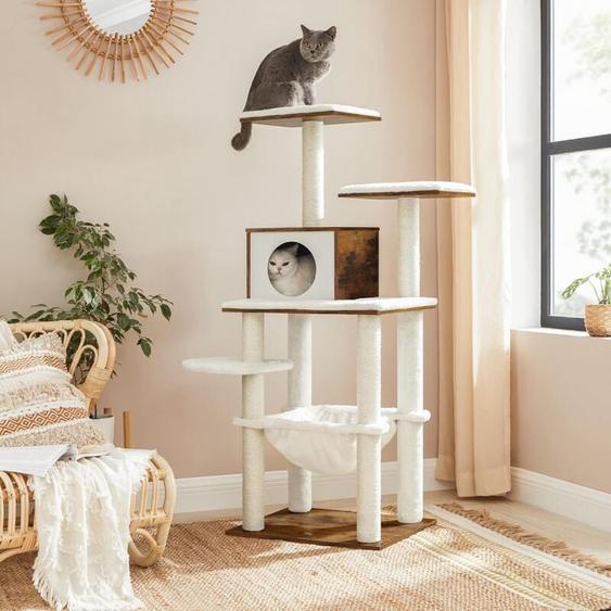 Songmics - Arbre à Chat, Tour de Jeux de 138 cm, pour Chats Domestiques, Niche, Meuble pour Chat, Multiniveau, avec Griffoirs, avec Hamac,