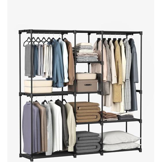 Songmics - Armoire, Porte-vêtements, Penderie, avec Tringles, Dressing, Étagères en Tissu, Cadre en Métal, 43 x 182 x 182 cm, Noir RYG037B02