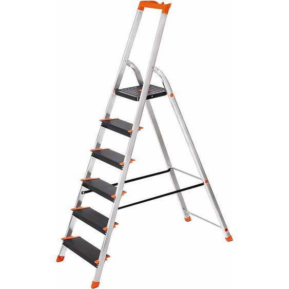 Songmics - chelle 6 marches, en Aluminium, Escabeau, Largeur de la marche: 12cm, Pliable, avec Plateau à outil, Pieds antidérapants, Capacité de