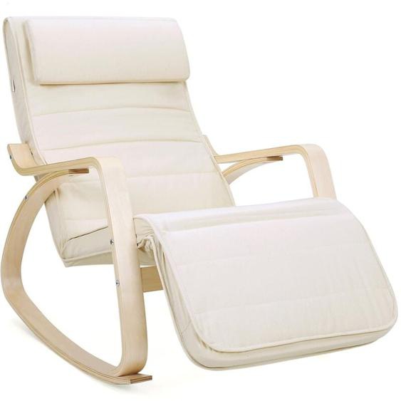 Songmics - Fauteuil à bascule, Chaise berçante, avec Repose-pieds réglable à 5 Niveaux, avec Oreiller, Housse en coton, Capacité de charge 150 kg,