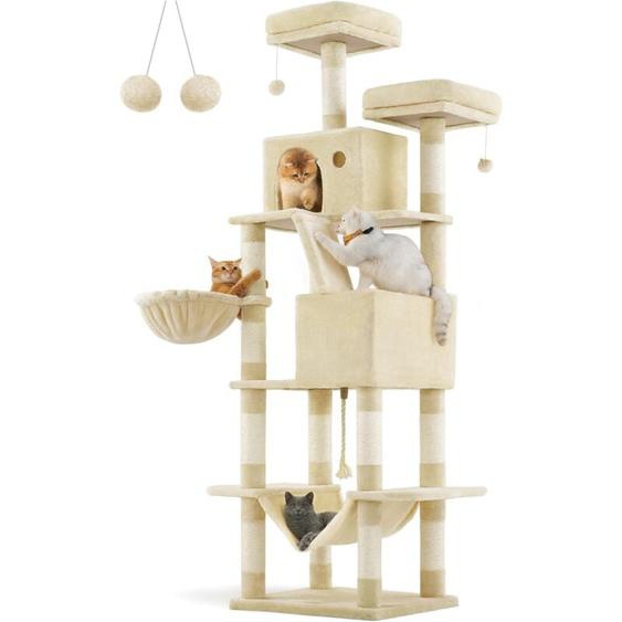 Songmics - feandrea Arbre à Chat, Grande Tour de Jeux, Hauteur 206 cm, avec 13 Griffoirs, 1 Planche à Griffer, 2 Plate-Formes, 2 Niches, Panier,