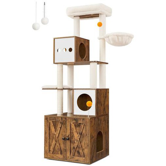 Songmics - Feandrea Arbre à Chat Moderne avec Cache-litière, Tour de Jeu, Griffoir avec Maison de Toilette, 180 cm, Niche, Plateforme, Tapis