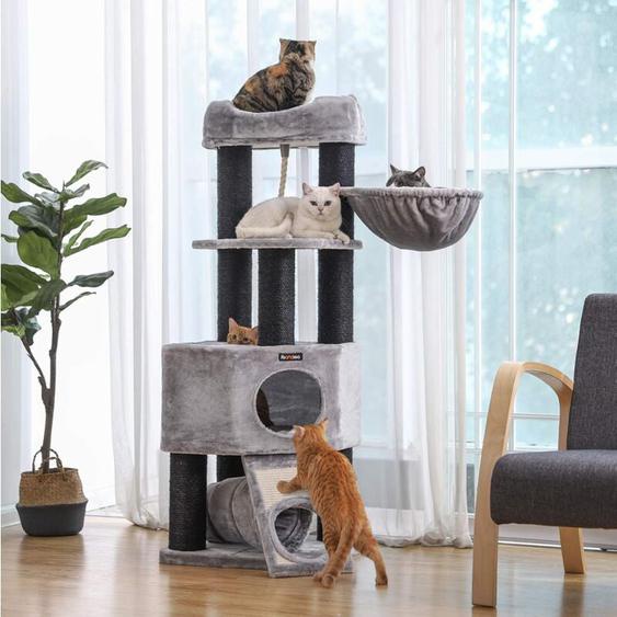 Songmics - Grand Arbre à Chat, Tour de Jeux Taille m, avec Niche, Hamac, Plate-Forme en Tissu Peluche, Tunnel, Poteaux en Sisal, Griffoir, 50 x 50 x