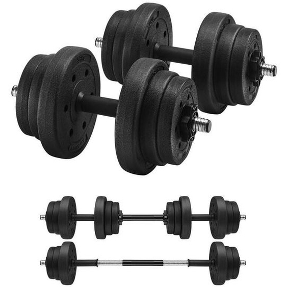 Songmics - Kit Haltères Musculation 2-en-1, 2 x 10 kg, Poids Réglable, avec Barre dExtension Supplémentaire en Acier, Revêtement en Plastique,