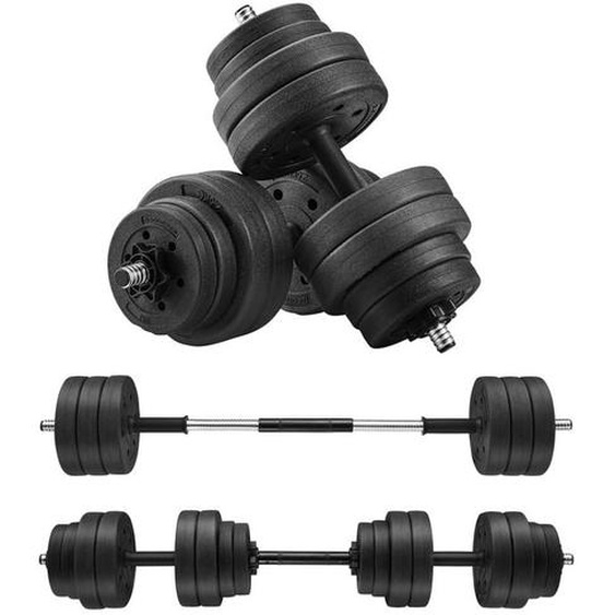 Songmics - Kit Haltères Musculation 2-en-1, 2 x 15 kg, Poids Réglable, avec Barre dExtension Supplémentaire en Acier, Revêtement en Plastique,