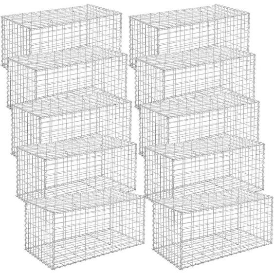 Songmics - Lot de 10, Gabion pour Pierre, 100 x 50 x 50cm, cloture gabion, Argent, Cage en Métal, Mur, Décoration de Jardin