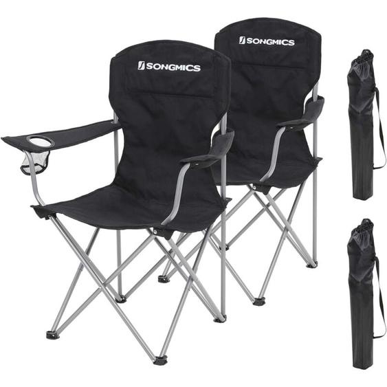 Lot de 2 Chaises de Camping, Confortable, Structure Robuste, Charge Max de 150 kg, avec Porte-Bouteille, Chaise dextérieur Noir GCB08BK