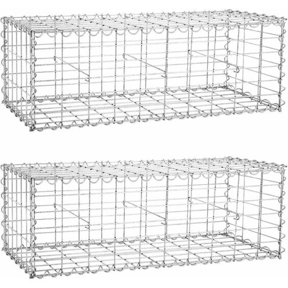Songmics - Lot de 2 Gabion pour Pierre, 100 x 30 x 30cm, cloture gabion, Cage en Métal, Panier à Pierre, Maille 5 x 10 cm, Galvanisé, Mur, Paterre,