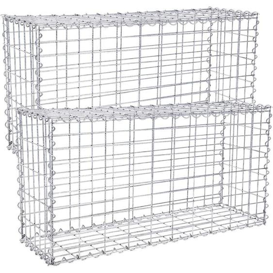 Lot de 2, Gabion pour Pierre, 100 x 50 x 30cm, cloture gabion, Argent, Cage en Métal, Panier à Pierre, Décoration de Jardin GGB253