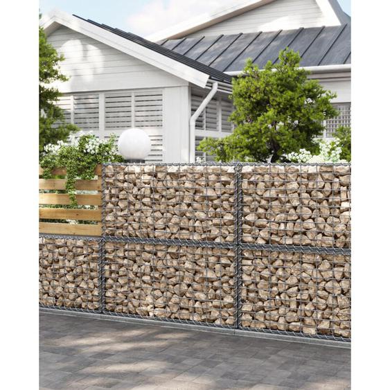 Songmics - Lot de 4, Gabion pour Pierre, 100x50x50cm, cloture gabion, Cage en Métal, Panier à Pierre, Maille 5 x 10 cm, Galvanisé, Mur, Paterre,