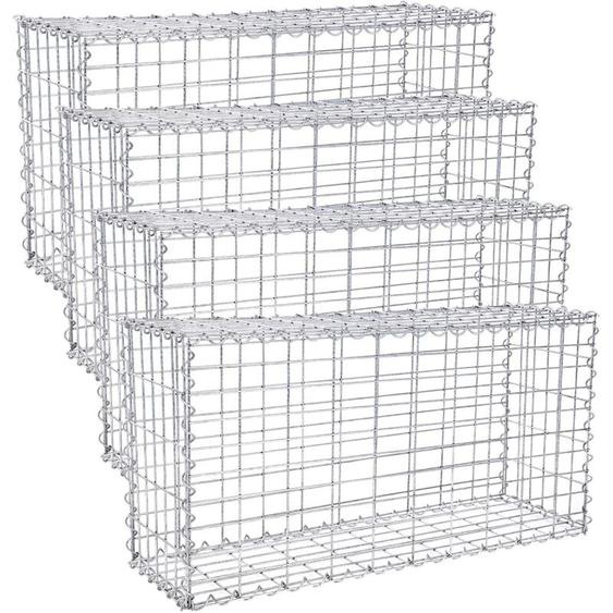 Lot de 4 Gabions pour Pierre Songmics GGB453 - 100 x 50 x 30cm - Clôture gabion - Argent - Cage en métal - Panier à pierre - Décoration de jardin