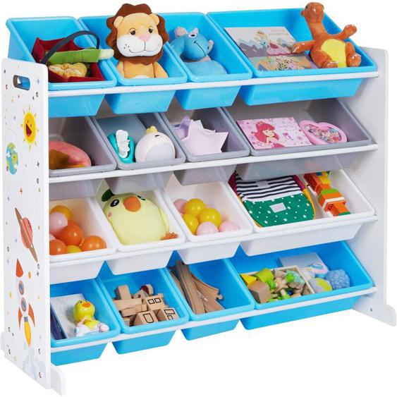 Songmics - Meuble de Rangement Enfant, Organisateur Jouets 4 Niveaux, Étagère avec 16 bacs en Plastique Amovibles, pour Chambre denfant, Salle de