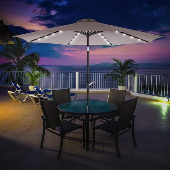 Songmics - Parasol de Jardin avec Ampoules led à énergie Solaire, Ombrelle de terrasse, diamètre 3 m, Protection salaire UPF50+, Inclinaison