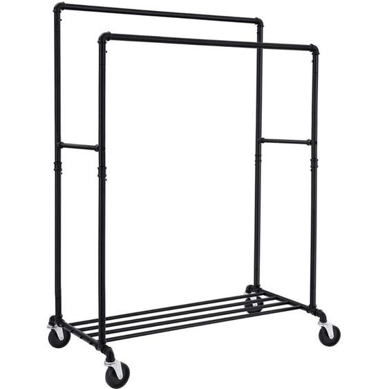 Portant à Vêtements à Roulettes, Porte-manteaux, Penderie, Charge 110 kg, avec Double Tringle et Étagère de Rangement, Style Industriel, pour