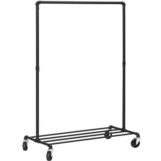 Portant à Vêtements à Roulettes, Porte-manteaux, Penderie, Charge 90 kg, avec Tringle et Étagère de Rangement, Style Industriel, pour Chambre,