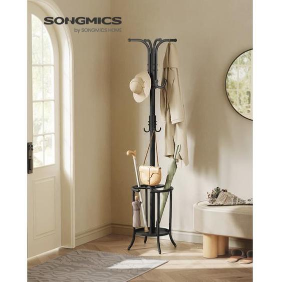 SONGMICS Porte-manteau avec Porte-parapluie, 12 Crochets, Structure Métallique, pour Entrée, Salon, Chambre, Noir dEncre