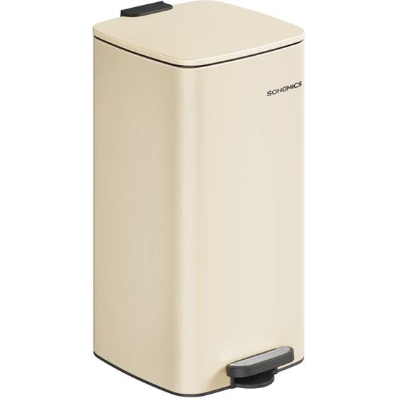 Songmics - Poubelle de Cuisine, Poubelle 30 l, Poubelle à Pédale en Acier, avec Seau Intérieur, Fermeture Douce et Maintien en Ouverture, Beige