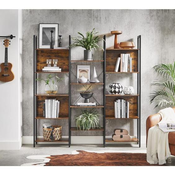 Songmics - vasagle Bibliothèque, Étagère de Rangement, avec 14 Compartiments, Cadre en Métal, pour Salon, Bureau, Style Industriel, 24 x 158 x 166