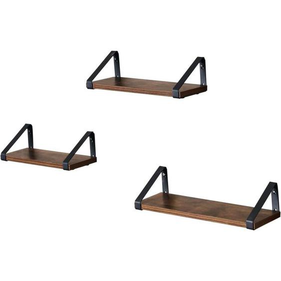 Tagère murale, Étagère flottante, Style industriel, 3 Niveaux, Support mural stable, pour Salon, Salle de bain, Cuisine, Brun rustique par songmics