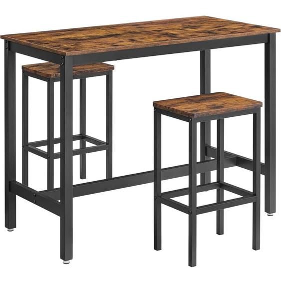 Vasagle Lot Table et Chaises de Bar, Table Haute avec 2 Tabourets de Style Industriel, pour Cuisine, Salle à Manger, Salon, Marron